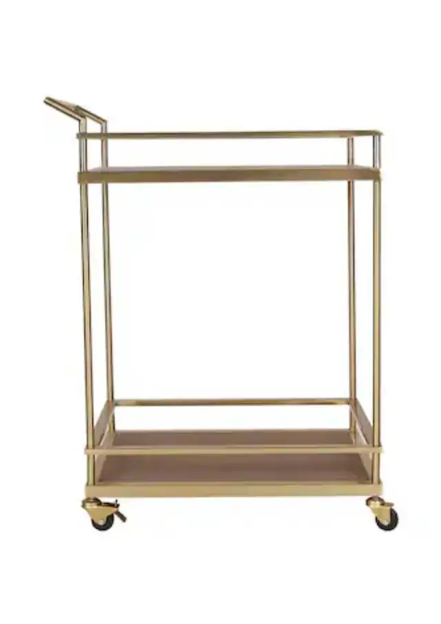 Rolling Bar Cart: Antique Gold Metal Frame w/Wood accent Shelves in Other in City of Toronto - Image 5