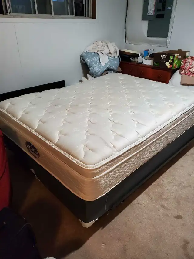 LIT QUEEN BED, SIMMONS  BOX , METAL FRAME in Beds & Mattresses in Longueuil / South Shore - Image 4