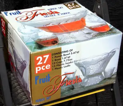 Vintage Glass Punch Bowl Set (12 cups) - Fruit Fiesta, View more