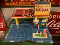 VINTAGE TIN GARAGE TOY.. coke signs all sold!