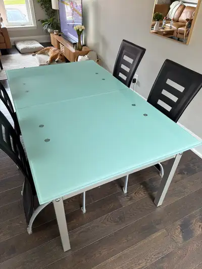 Tempered glass dining table and chairs, View more