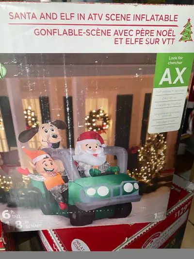 SANTA WITH ELF INFLATABLE DISPLAY. 6’. EXCELLENT CONDITION. $ 100.00 OBO. 780-265-6566