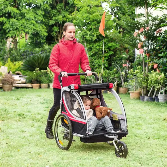 2-in-1 Double Baby Jogging Stroller, Bike Trailer for Kids in Strollers, Carriers & Car Seats in Markham / York Region - Image 9