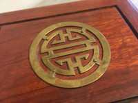 Vintage Retro JAPANESE WOODEN JEWELLERY Box Brass And Silk