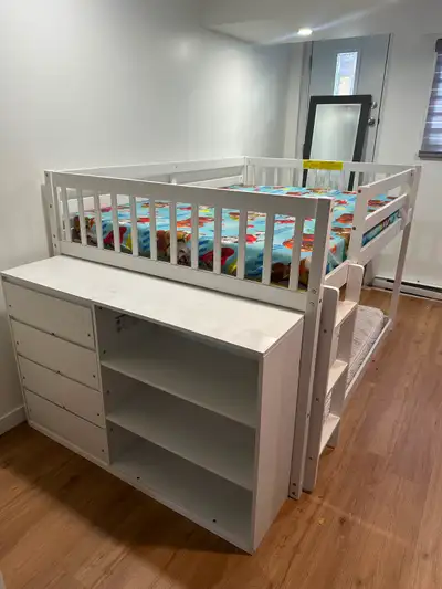 Lit superposé avec bureau et rangement – Matelas inclus, View more
