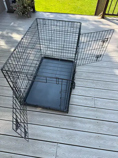 Foldable Metal Wire Dog Crate with Tray, Double Door, View more