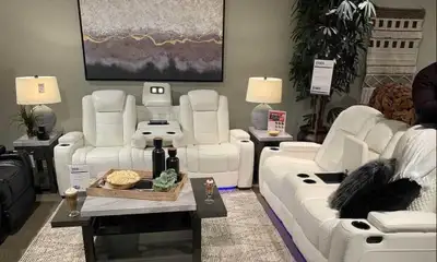 Luxury Recliner 3+2+1 White Leather Sofa Set For Sale , View more