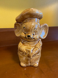 Vintage Mouse Cheese Shaker with Chef Hat Pottery Ceramic