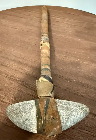 VINTAGE Tomahawk War Club! Great Patina w/etched Stone, View more
