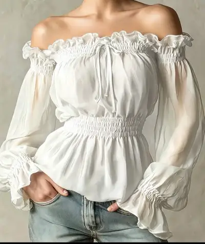 Brand new medium size White Off-Shoulder Blouse, View more