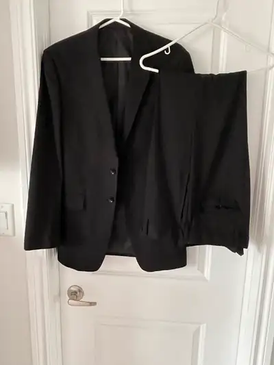 Men’s Black Suit Jacket (34R) and pants  28” waist, 32” long, View more