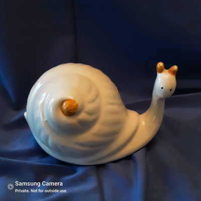 Antique white porcelain snail, hand made and painted, View more