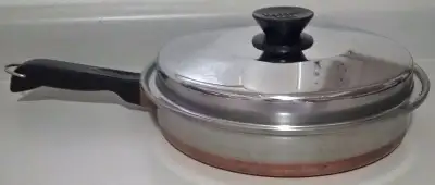 Vintage Rare Eaton's 101/2" Haddon Hall 18/8 Stainless Steel Skillet with Copper Botton and Lid