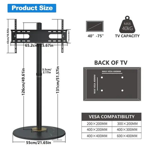 Vanconwey Floor TV Stand for 40-75 Inch LED LCD Screens in TVs in Markham / York Region - Image 5