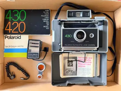 Vintage Polaroid 430 Automatic Land Camera with case and strap, View more
