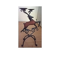 Wrought Iron and Wood Reindeer Floor Candle Stand