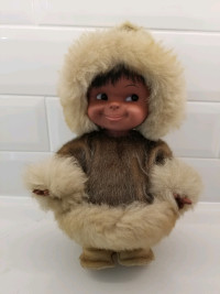 Vintage Inuit Doll with Real Seal Fur, Leather, Rabbit(?) Fir