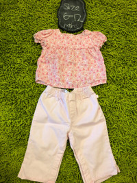 Old Navy pink smock top and cotton pants set 6-12 months