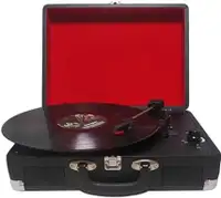 Portable Suitcase Record Player Vinyl with Speakers 3 speed