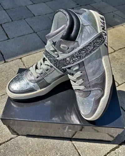 BRAND NEWNEVER WORN STUNNING LEATHER Silver Sneakers from France, View more