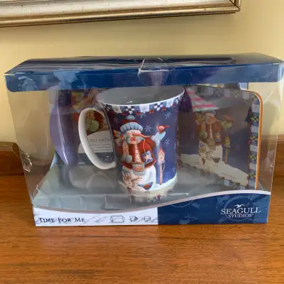 New Snowman & Birds Mug Tray Coaster Set by Seagull Studios, View more