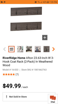 RiverRidge Home Afton 23.63-Inch W 3-Hook Coat Rack (2-Pack)