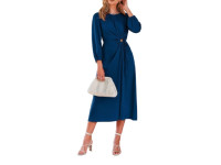 Women’s Satin Long Sleeve Crewneck Cutout Dress