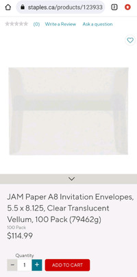 JAM Paper A8 Invitation Envelopes, Clear Translucent Vellum.