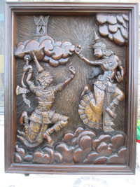 Vintage Teak Wood Hand Carved Mekhala & Ramasoon, Thailand, Good