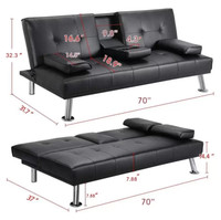 Black sofa bed, with cup holders, recliner
