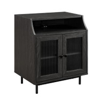 22" Fluted Glass 2 Door End Table With Usb, in Graphite
