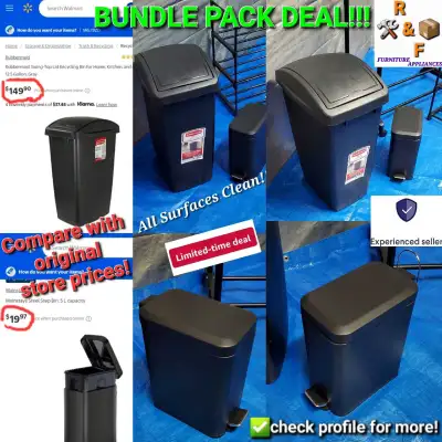 ➡️ Rubbermaid Waste Bin + Mainstays steel step bin, View more