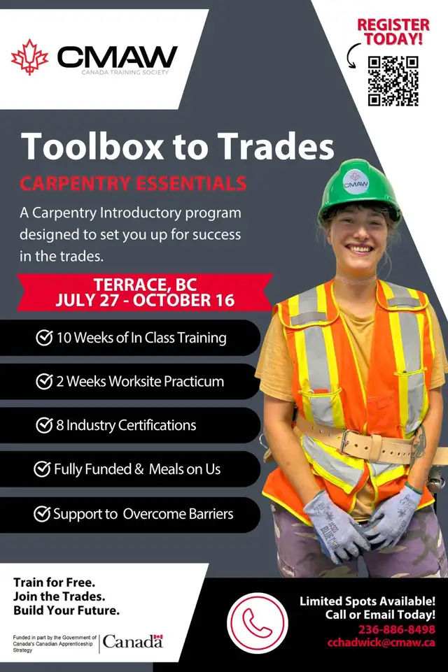 Free Carpentry Training! in Classes & Lessons in Terrace - Image 2