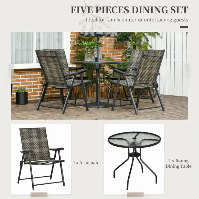5 Pieces Wicker Patio Dining Set Outdoor Furniture Set, Glass To in Patio & Garden Furniture in Markham / York Region - Image 5