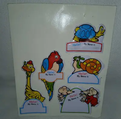 Vintage 1980s Puffy Stickers w Googly Eyes, "Hello My Name Is", View more