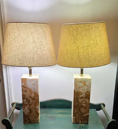 Pair of MCM Lambert Manufacturing Company marble table lamps., View more