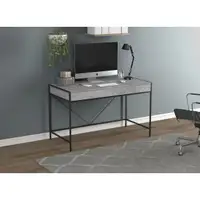 Computer Desk 49L Grey Cement 2 Drawers Black Metal