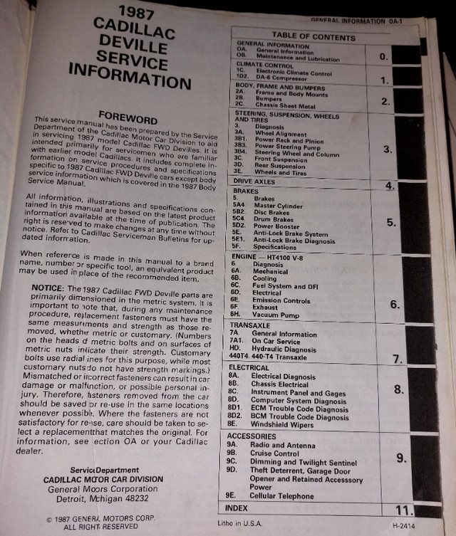 Cadillac 1987 Deville Fleetwood Service Manual OEM in Other in Kingston - Image 2