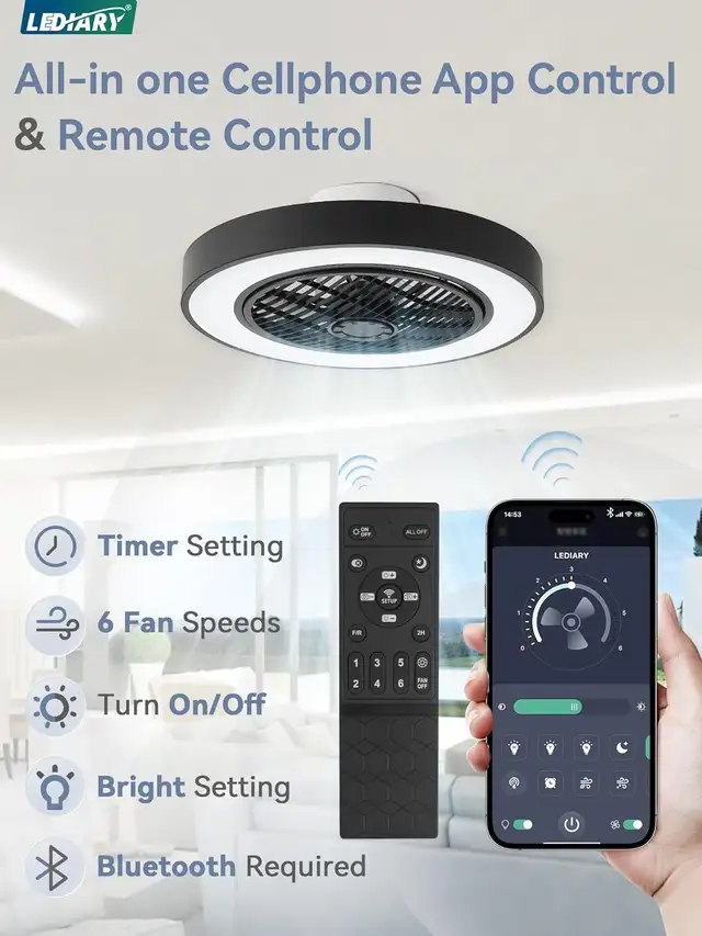 LEDIARY Bladeless Ceiling Fan – Modern Black, Dimmable LED Light in Indoor Lighting & Fans in Mississauga / Peel Region - Image 2