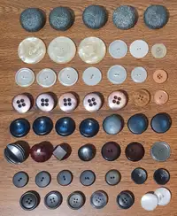 53 Vintage Assorted Round Buttons - Medium-Large All Kinds Color