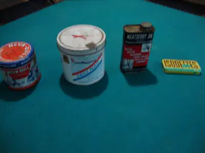 Vintage Tins Never Dull - $10 Daily mail - $10 Neatsfoot oil -$10 Isodettes - $5 OBO