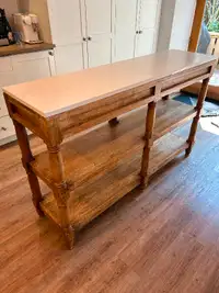 Solid wood console table with quartz top
