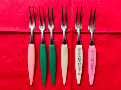 6 Vintage MCM JAPAN LITTLE FORKS2 Prong  Cocktail App Charcut, View more