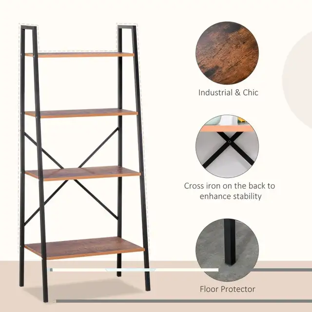 4-Tier Vintage Ladder Shelf Bookcase Storage Rack Home Office Or in Bookcases & Shelving Units in Markham / York Region - Image 6