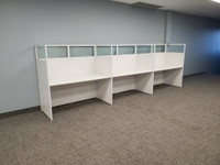 White Shared Rectangular Office Cubicle Panel System for 3 perso