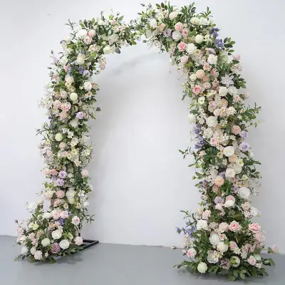 Our Flower arch, White Pink Rose Peony Green Leaves Flower Row for indoor & Outdoor Wedding Backdrop...