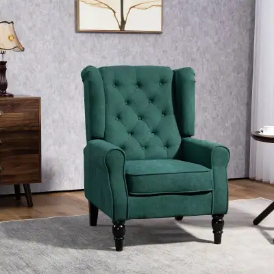 Green Fabric Accent Chair, Button Tufted Armchair with Wood Legs, View more