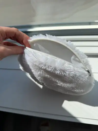 White Fuzzy Pouch Cosmetic Bag, View more