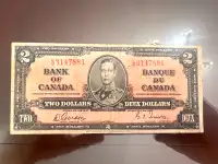 1937 Canada Fine $2 Bank Note Signed by Gordon and Towers!