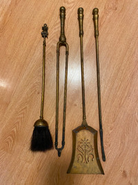 Antique Solid Brass Fireplace 4 Piece Tool Set